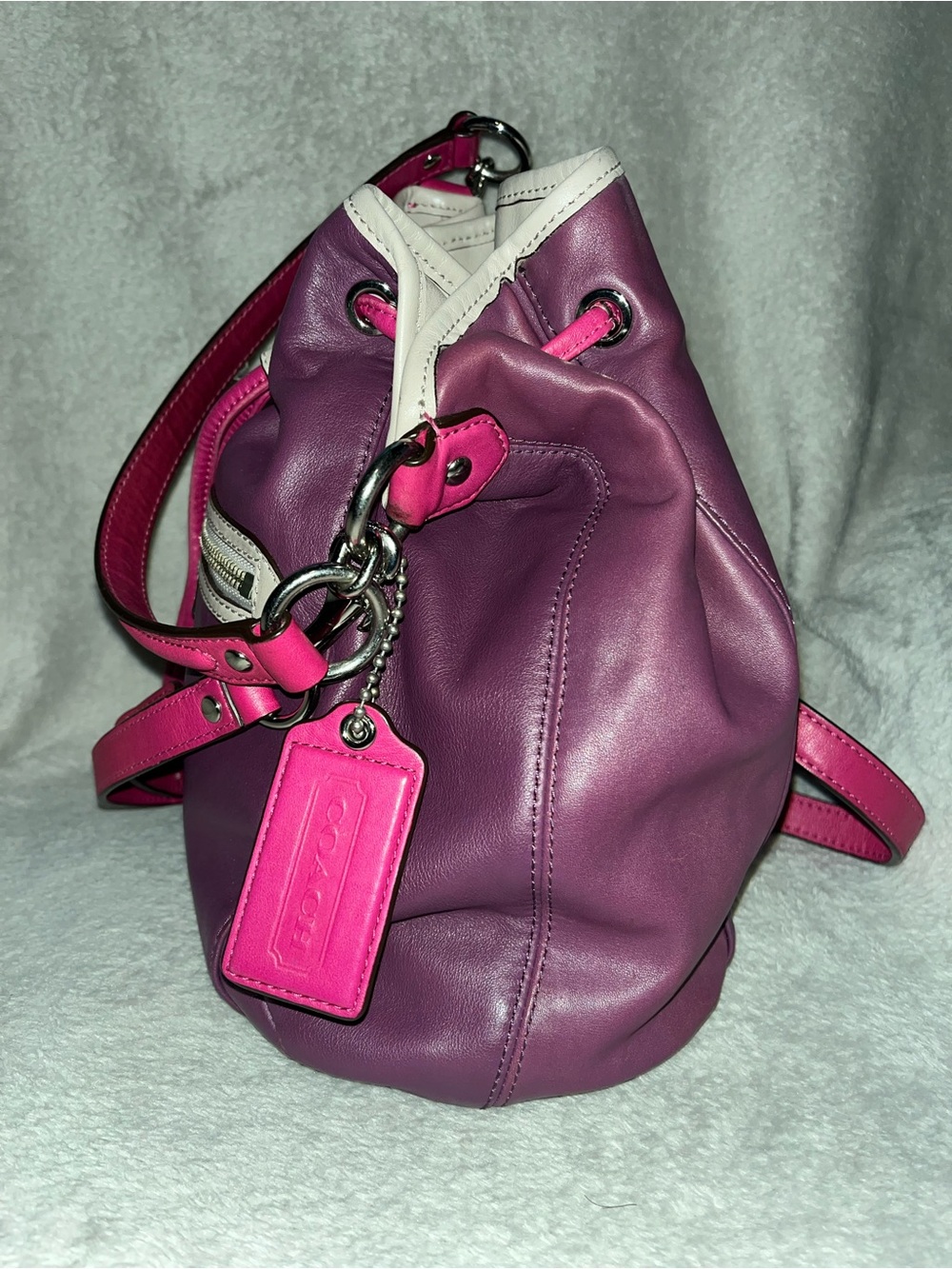 Coach Purple & Hot Pink Leather Drawstring Shoulder Bag - Picture 5 of 13